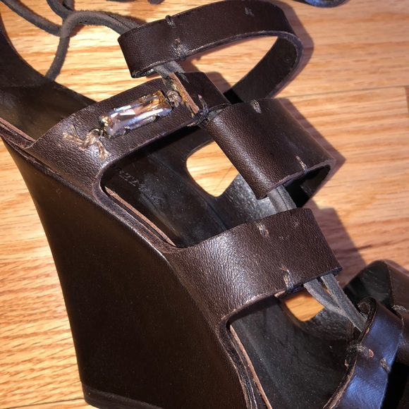 MaxMara/SportMax brwn leather wedge caged lace up - Picture 4 of 12